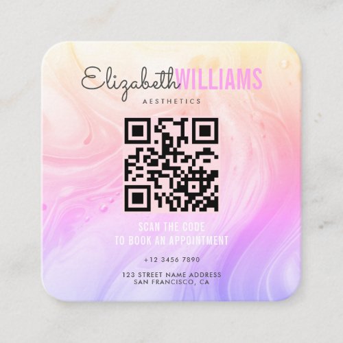 Pink Purple Marble Beauty Salon QR Code Loyalty  Square Business Card