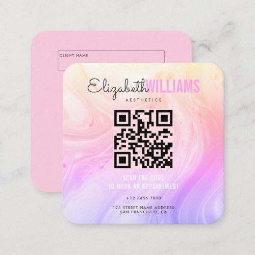 Pink Purple Marble Beauty Salon QR Code Loyalty  Square Business Card