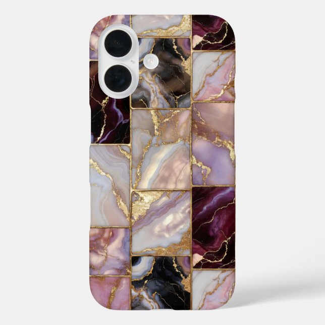 Pink Purple Marble Tile Phone Case Gold Mosaic iPh (Back)