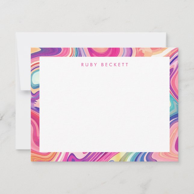 Pink Purple Marbling Abstract Colorful  Note Card (Front)