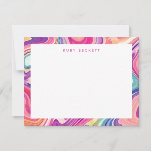 Pink Purple Marbling Abstract Colorful  Note Card