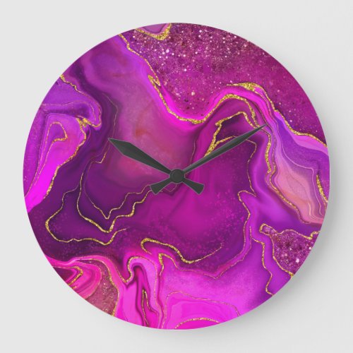 Pink purple marbling design large clock