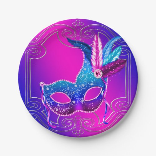 Pink Purple Masquerade Party Paper Plates