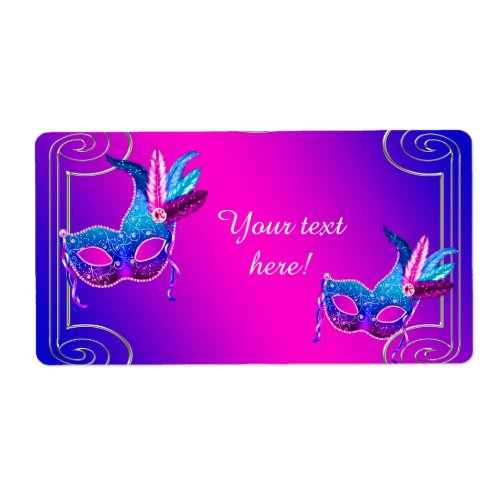 Pink Purple Masquerade Party Water Bottle Labels