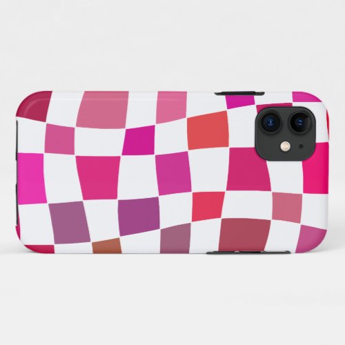 Pink purple mauve abstract warped checkerboard iPhone 11 case