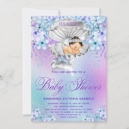 Pink Purple Mermaid Baby Shower Invitations