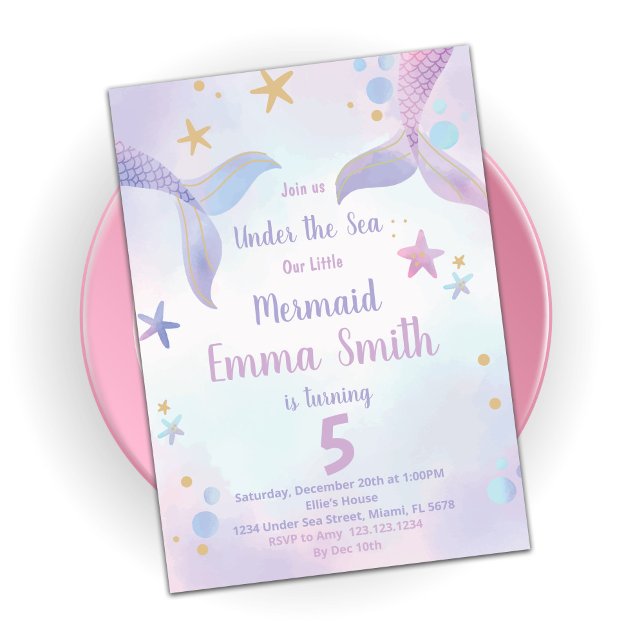 Pink Purple Mermaid Birthday Invitations (Creator Uploaded)