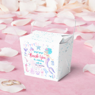 Pink Purple Mermaid Girl 1st Birthday Thank You Favor Boxes