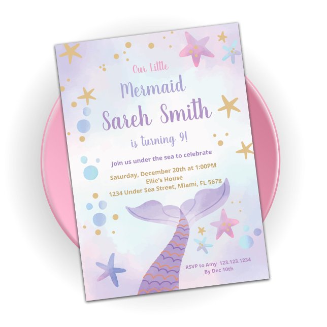 Pink Purple Mermaid Tail Birthday Invitations (Creator Uploaded)
