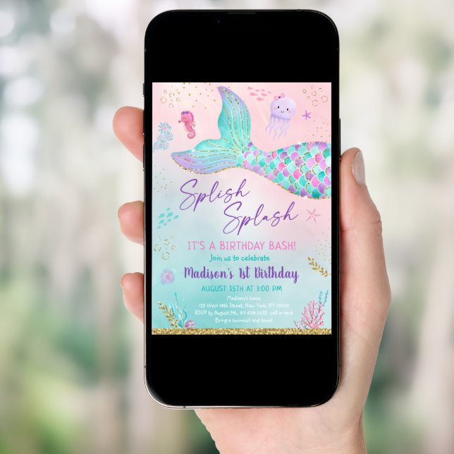 Pink Purple Mermaid Tail Under The Sea Birthday Invitation (Front Digital)