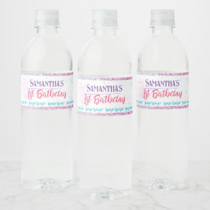 Pink Purple Mermaid Under The Sea Girl Birthday Water Bottle Label