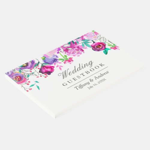 Pink Purple Mint Floral Wedding Guest Book
