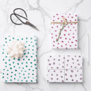 Pink Purple Mint Glitter Dots Birthday Wrapping Paper Sheets