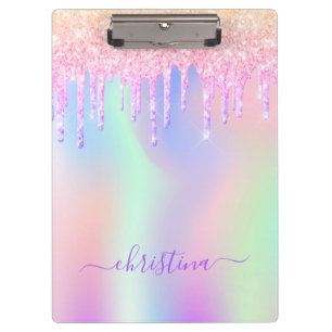 Pink Purple mint green drips holographic Clipboard