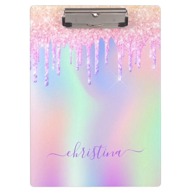 Pink Purple mint green drips holographic Clipboard (Front)