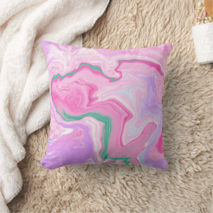 Pink, Purple, Mint Green Marble Art Throw Pillow