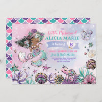 Pink Purple Mint Mermaid Under the Sea Birthday Invitation