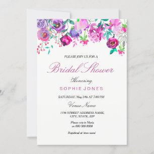 Pink Purple Mint Watercolor Flowers Bridal Shower Invitation