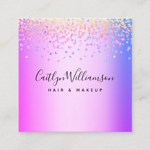 Pink Purple modern chic hair stylist makeup artist Square Business Card