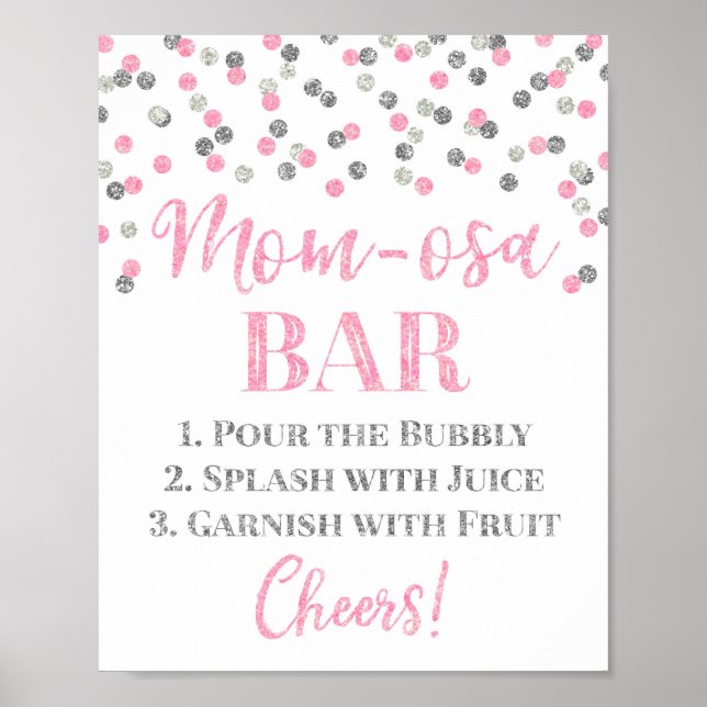 Pink Purple Mom-osa Bar Sign Baby Shower (Front)