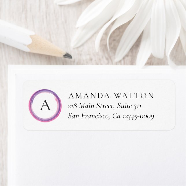Pink Purple Monogram Business Return Address Label (Insitu)