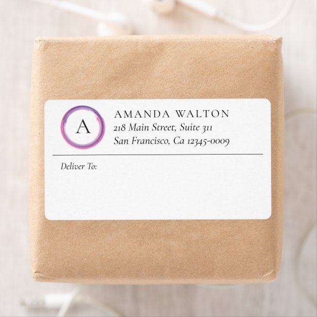 Pink Purple Monogram Business Shipping Label (Insitu)