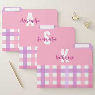 Pink Purple Monogram Modern Gingham File Folders
