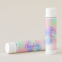 Pink purple monogram name holographic lip balm