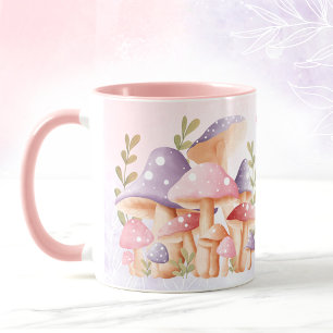 Pink Purple Mushrooms Cute Fall Name Mug