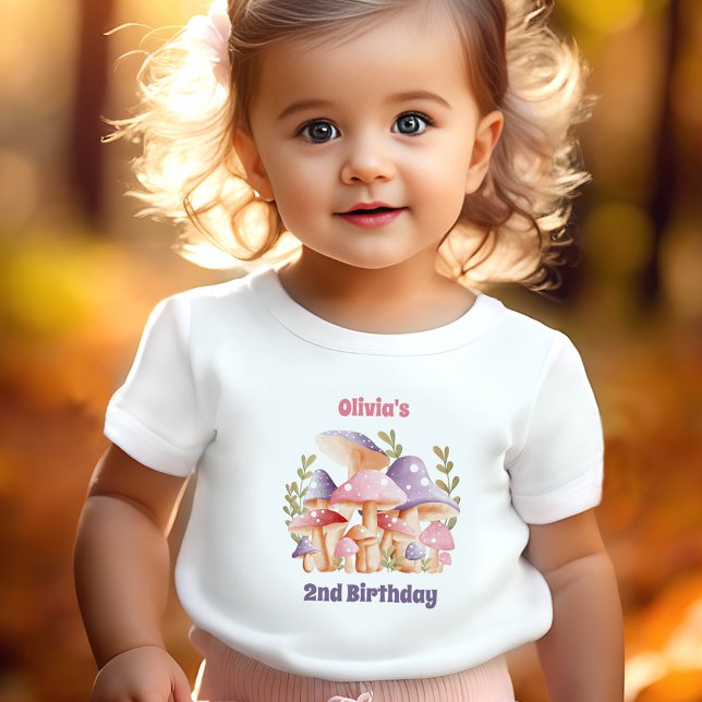 Pink Purple Mushrooms Fall 2nd Birthday Girl Toddler T-shirt (Pink Purple Mushrooms Fall 2nd Birthday Girl Toddler T-shirt)