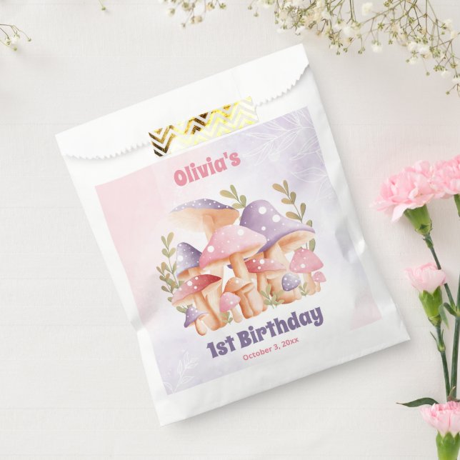 Pink Purple Mushrooms Fall Birthday Favor Bags (Sealed)