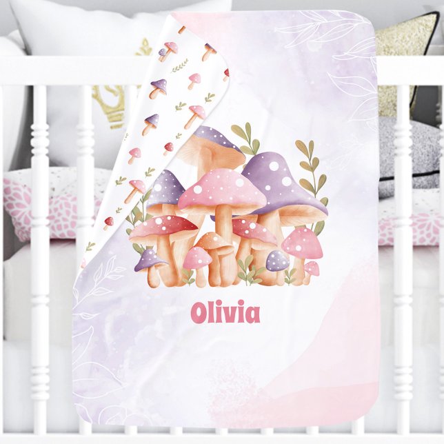 Pink Purple Mushrooms Fall Name Girl Baby Blanket (Pink Purple Mushrooms Fall Name Girl Baby Blanket)