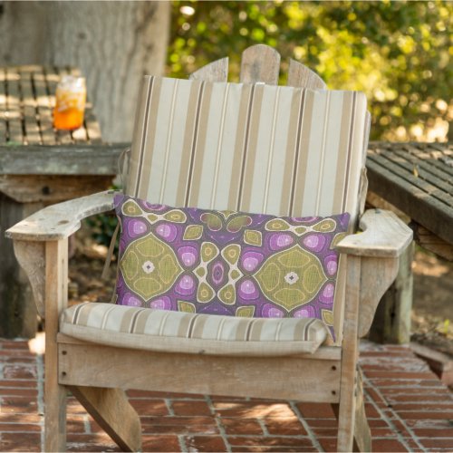 Pink Purple Mustard Ochre Olive Green Tribal Art Lumbar Pillow