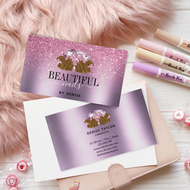 PINK purple nail salon woman hand nails technician Business Card (Creator Uploaded)