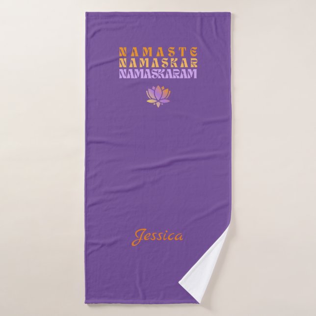 Pink Purple Namaste Buddha Lotus Custom Yoga Mat Bath Towel (Bath Towel)