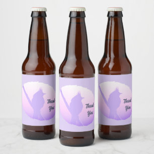 Pink Purple Nature Bird Silhouette Thank You Beer Bottle Label