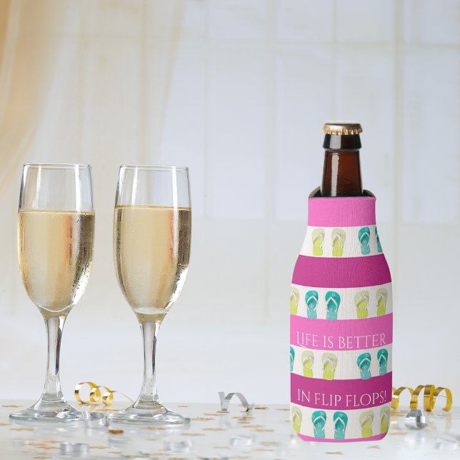 Pink Purple nautical stripes beach Bottle Cooler (Creator Uploaded)