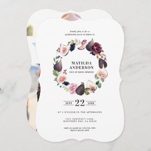Pink purple navy floral photo graduate invite