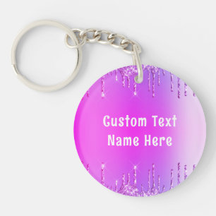 Pink Purple Neon Glitter Drips Keychain Your Text