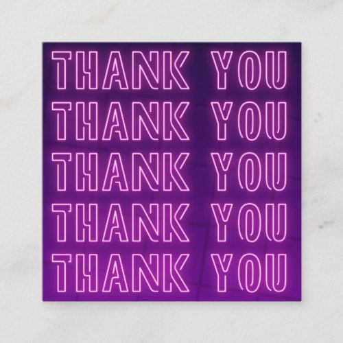 Pink  Purple Neon Thank You Typography Text Cool  Square Business Card