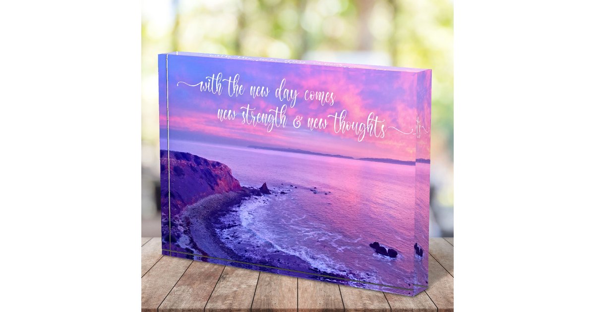 Pink Purple Ocean Sunset Inspirational Quote Bold Photo Block | Zazzle