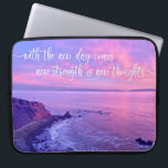 Pink Purple Ocean Sunset Photo Inspirational Quote Laptop Sleeve<br><div class="desc">“With the new day comes new strength and new thoughts.” This dramatic coastal Palos Verdes, California, pristine, ocean beach cliff landscape, taken close to sunset, exudes peacefulness and solitude whenever you use this elegant, photography neoprene laptop sleeve. An inspirational quote in white calligraphy script overlays the photo. Available in three...</div>