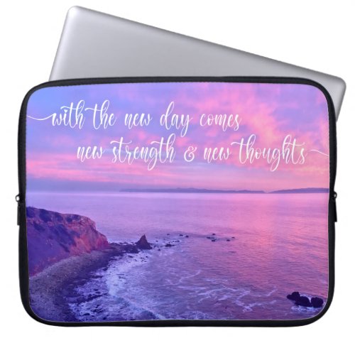 Pink Purple Ocean Sunset Photo Inspirational Quote Laptop Sleeve