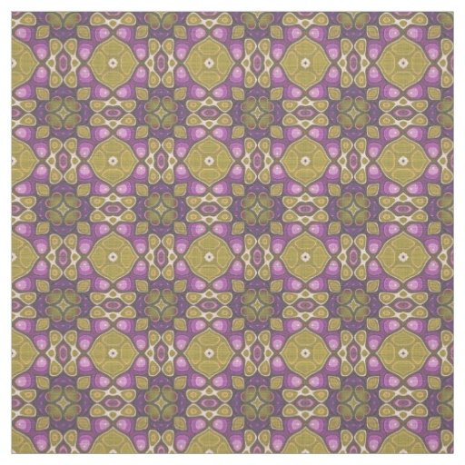 Pink Purple Ochre Olive Green Aztec Mosaic Pattern Fabric