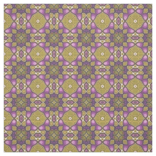 Pink Purple Ochre Olive Green Aztec Mosaic Pattern Fabric (Swatch)