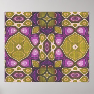 Pink Purple Ochre Olive Green Hip Ornate Art Motif Poster