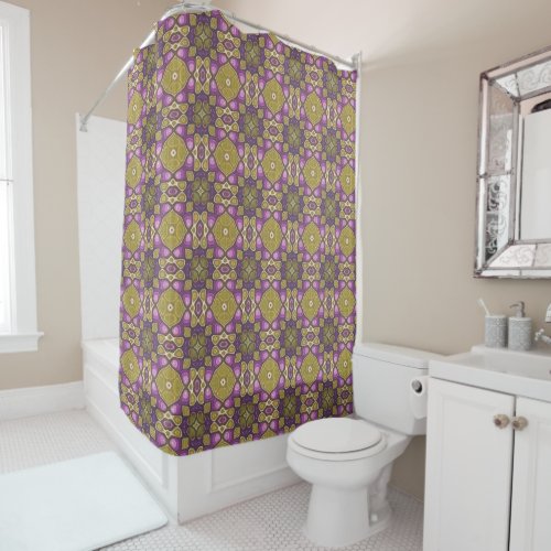 Pink Purple Ochre Olive Green Tribal Art Shower Curtain