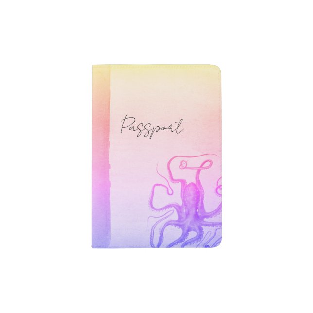 Pink Purple Octopus Ombre Steampunk Sea Passport Holder (Front)