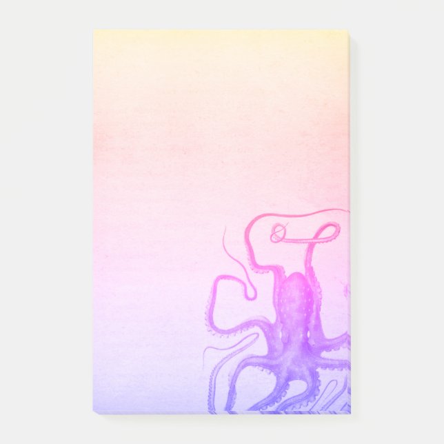 Pink Purple Octopus Ombre Steampunk Sea Post-it Notes (Front)