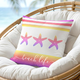 Pink purple ombre 3 starfish beach life script throw pillow
